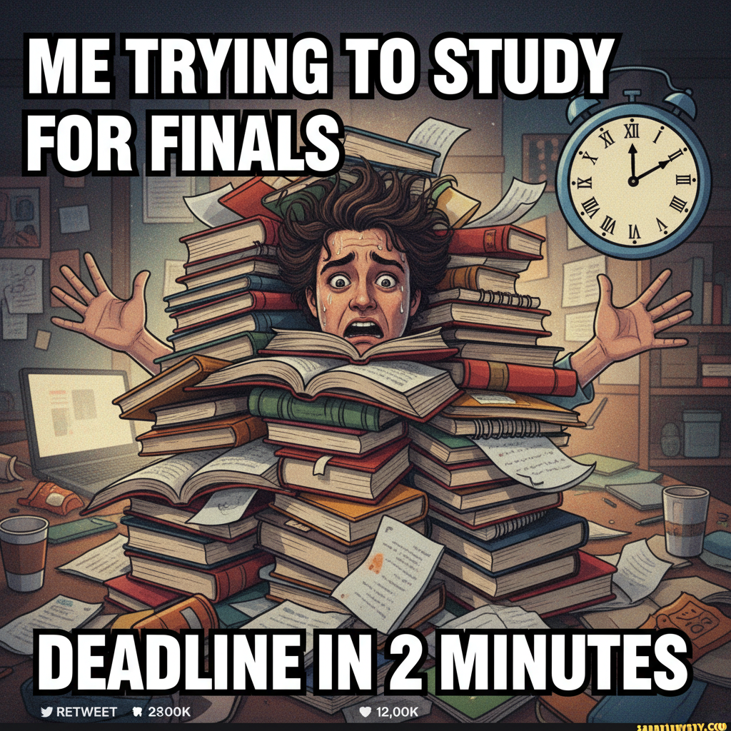 Me trying to study for exams vs. me realizing I have 3 hours left and know nothing.