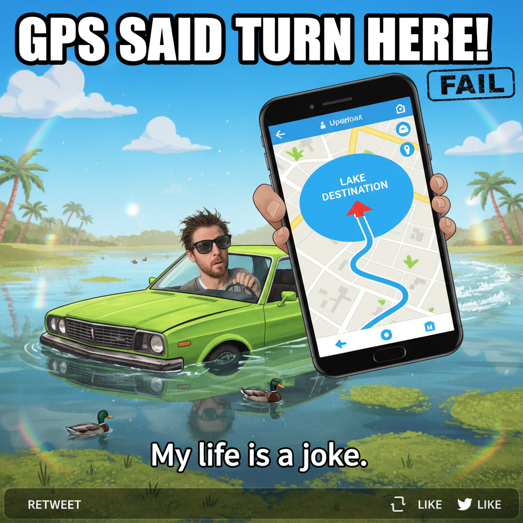Road trip rule #1: Never trust the GPS that says 'turn left here' into a lake.