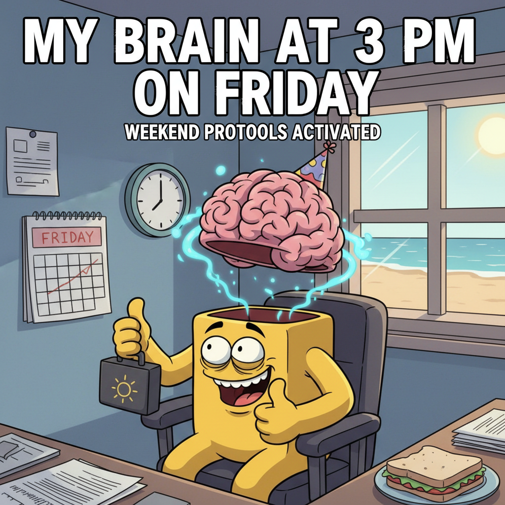 My brain clocking out at 3 PM on a Friday like...