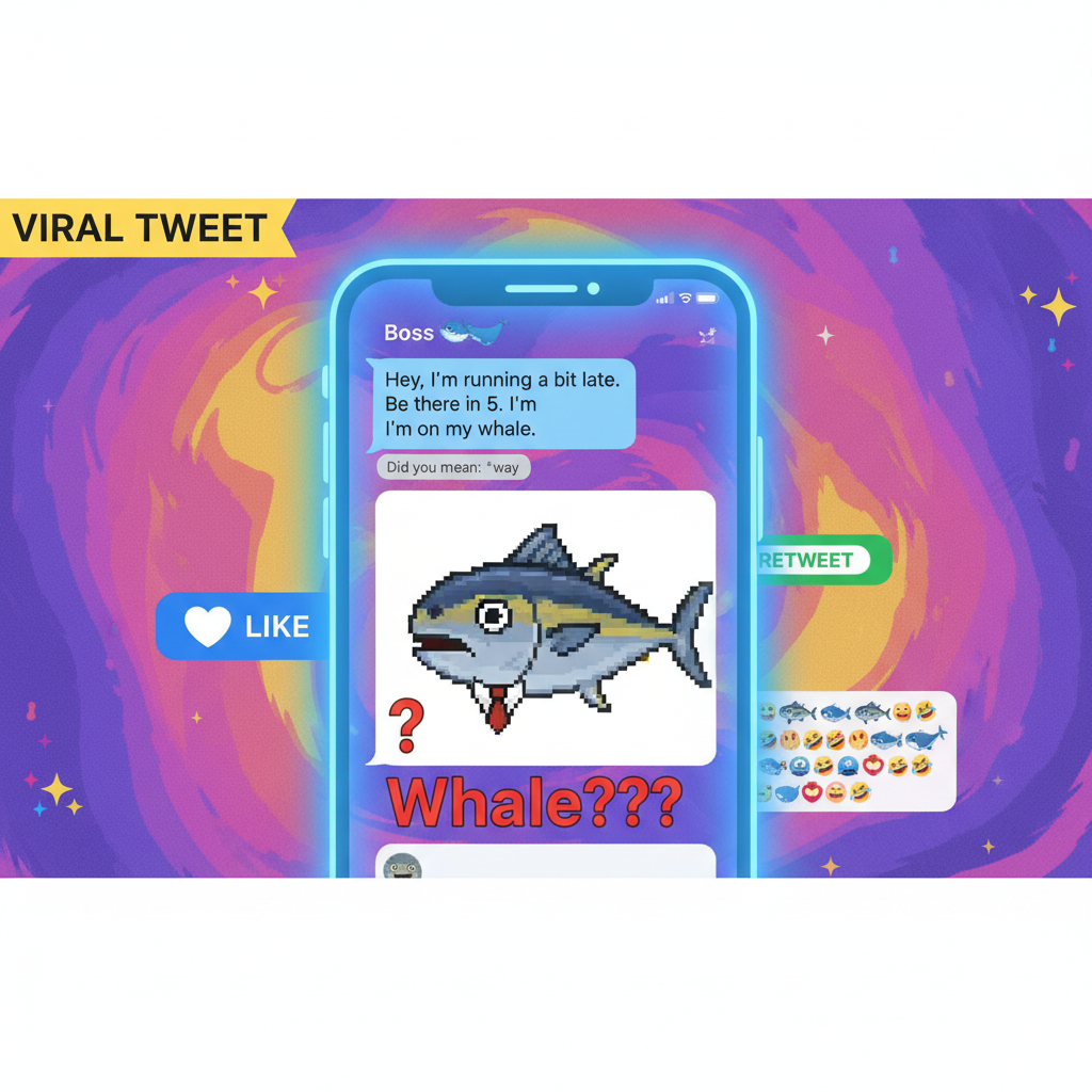 My phone autocorrected 'I'm on my way' to 'I'm on my whale'. Boss is confused.