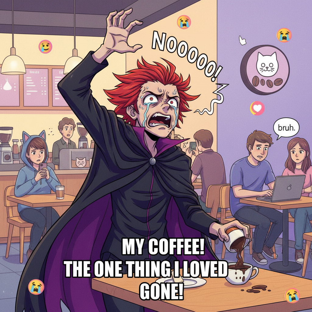 My reaction when the barista says they're out of oat milk: *anime villain monologue*