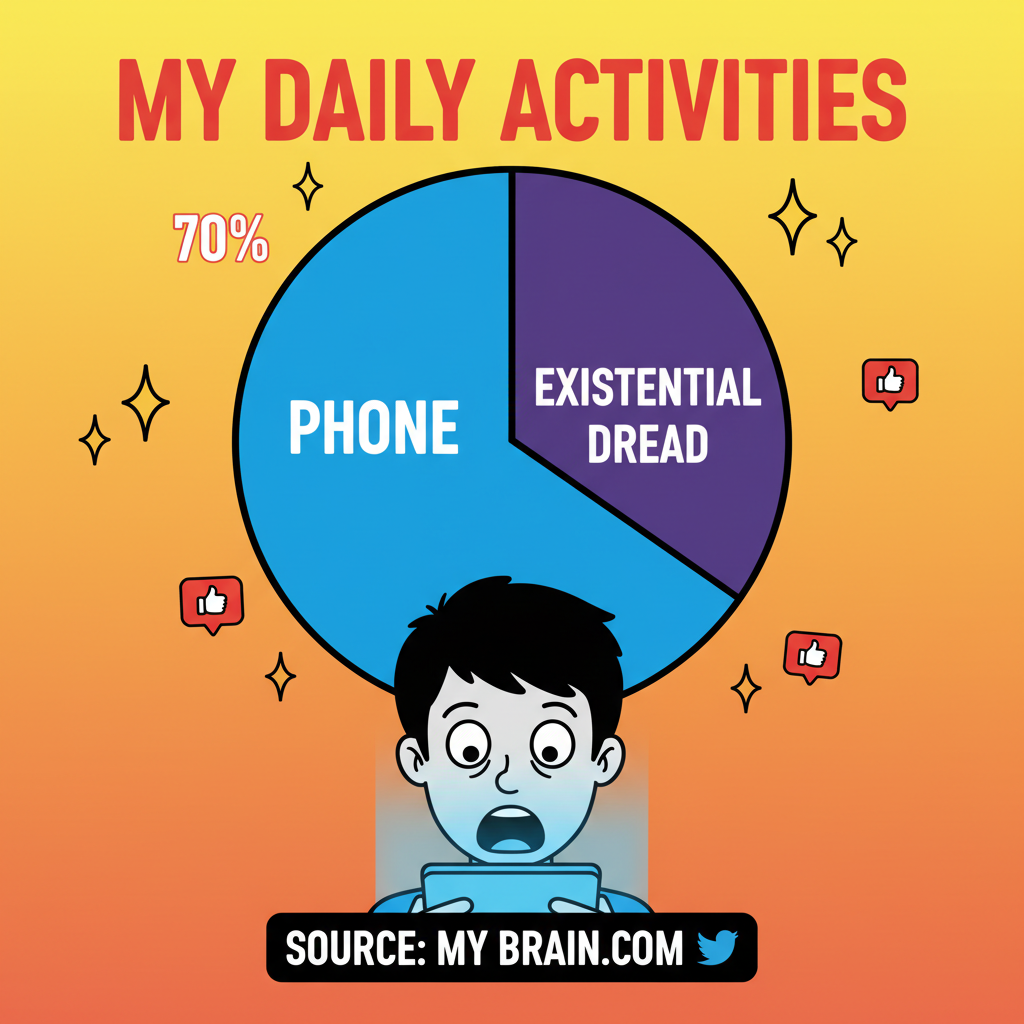 Just checked my screen time. Apparently, I'm now 70% phone, 30% existential dread.