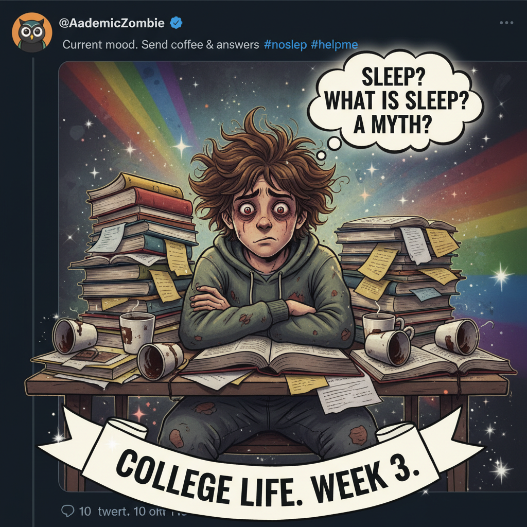 My brain during exam season: 'Is sleep a concept or just a cruel myth?'
