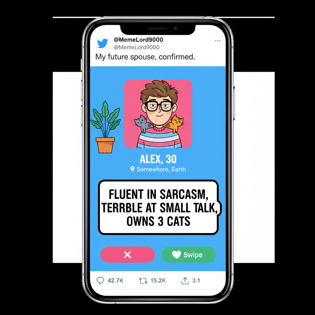 My dating app bio: 'Fluent in sarcasm, terrible at small talk, owns 3 cats.'