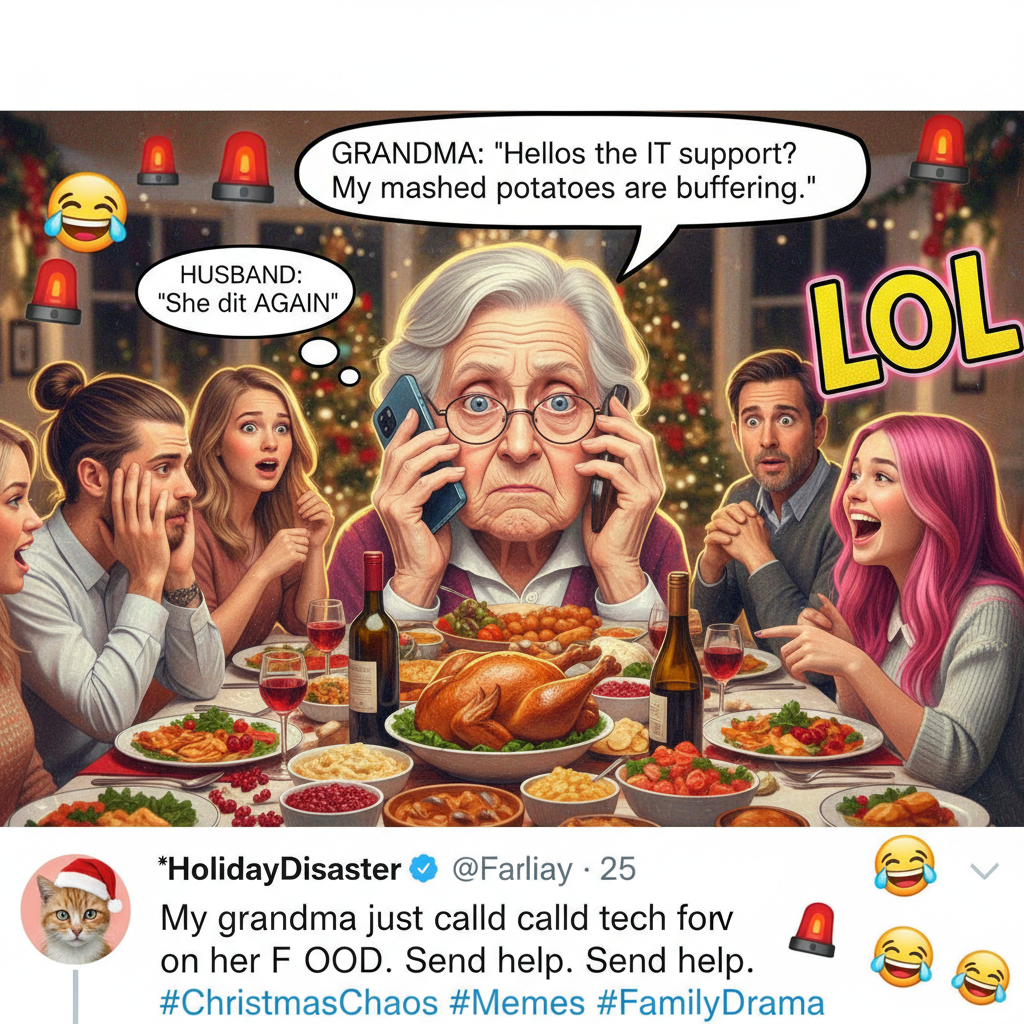 Grandma just asked if my phone can call aliens. Holiday dinner is peak chaos.