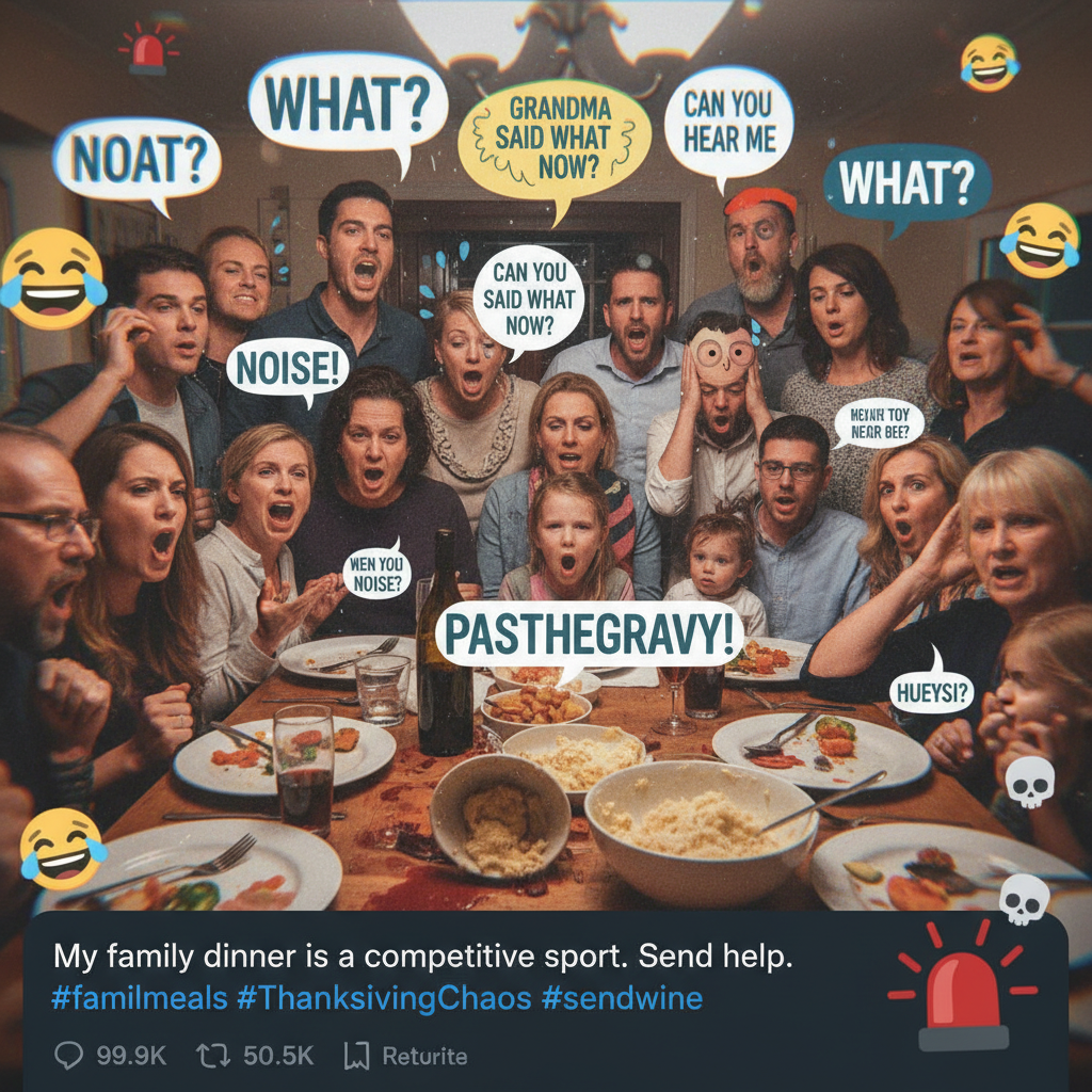 Holiday dinner: where family drama is the main course and awkward silences are the side dish. Send help.