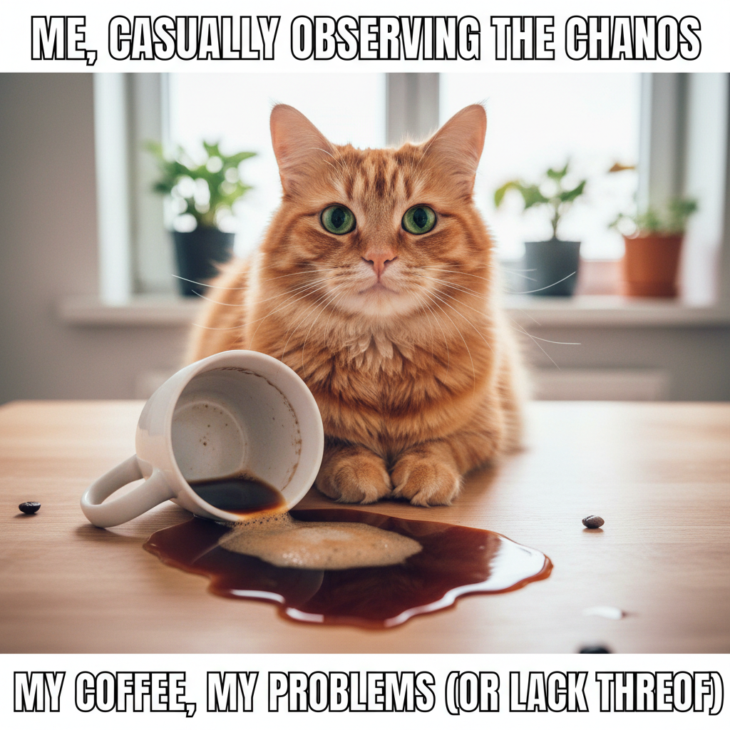 My cat just knocked my coffee over, then stared at me like I was the problem. The AUDACITY. ๐ผ