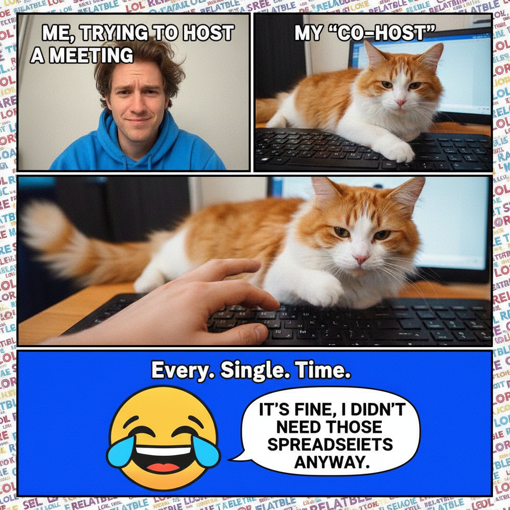 My coworkers think I'm a professional. My cat just walked across my keyboard during a call.
