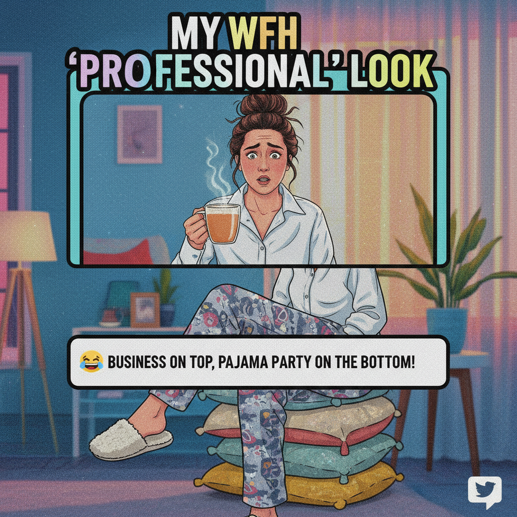 My WFH uniform is 50% professional, 50% 'did I even shower today?'