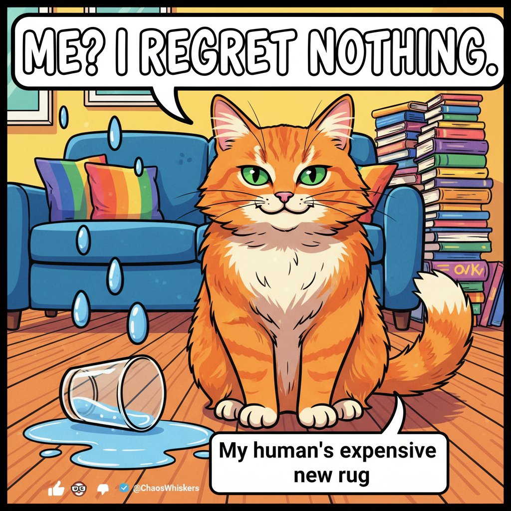 My cat just stared at me while knocking my water off the table. Power move.