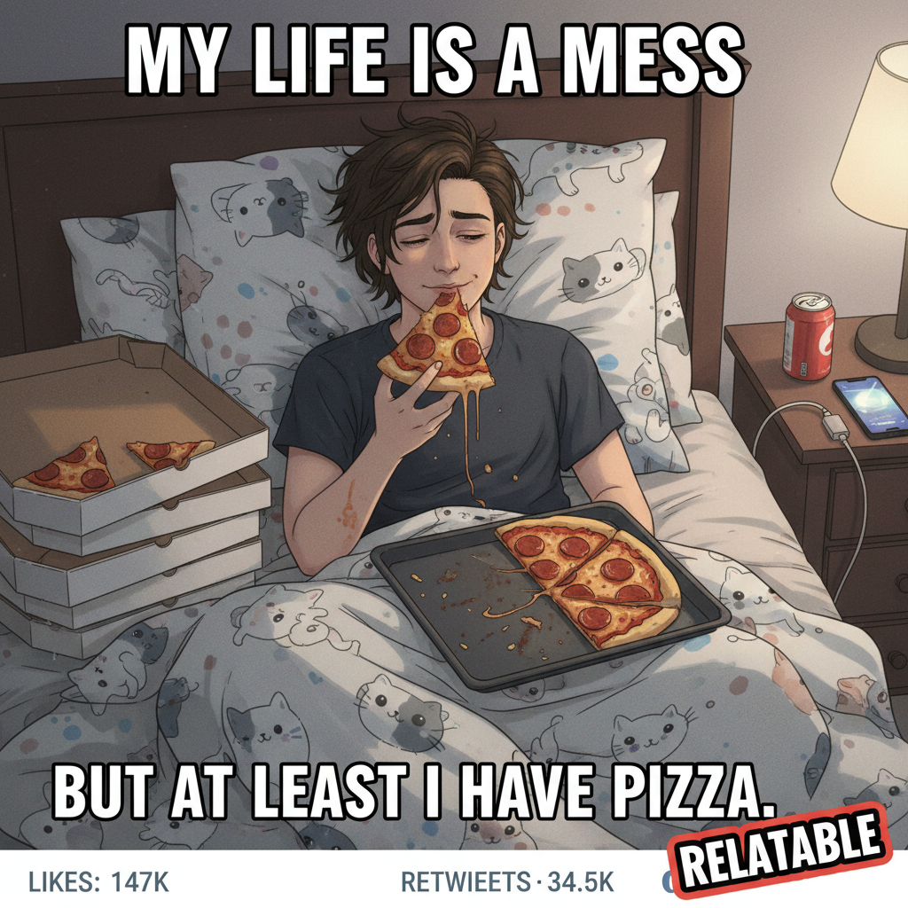 Day 3 of my 'new me' resolution and I'm already eating pizza in bed. Nailed it.