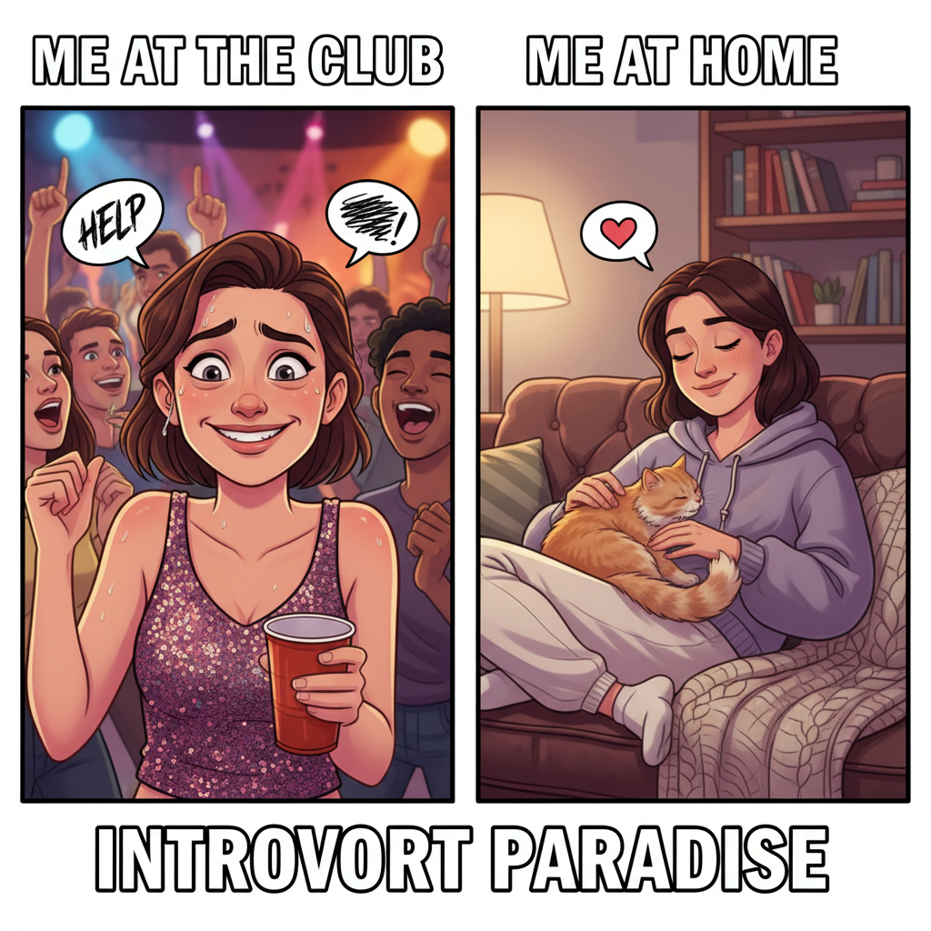 Me, an introvert, at a party vs. me alone with my cat. Choose your fighter.