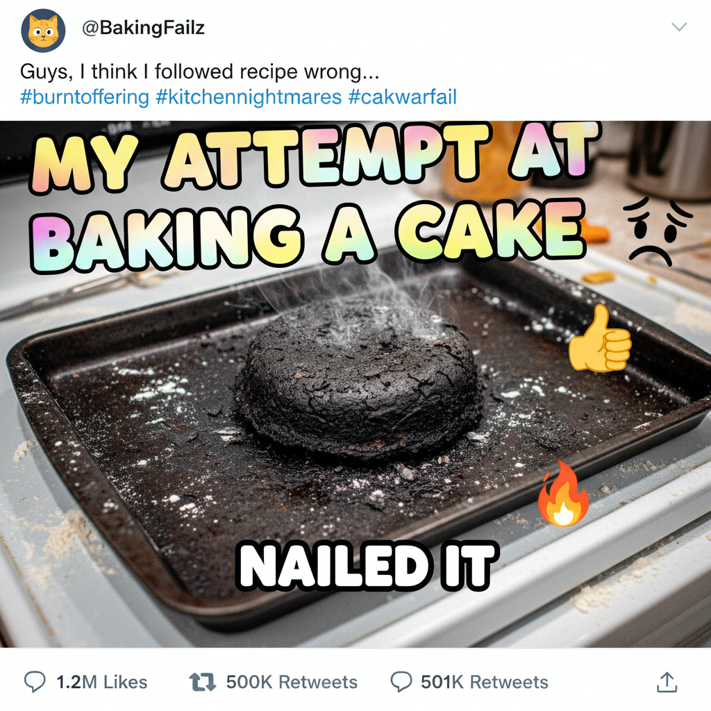 Tried to bake a cake, ended up with a charcoal frisbee. Send help.