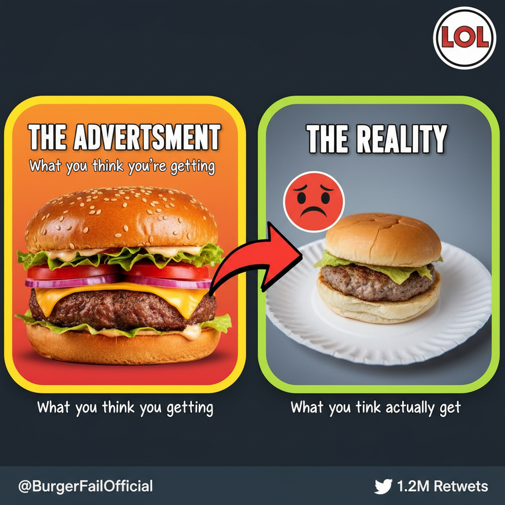 Ordered a gourmet burger, got a sad patty in a bun. My disappointment is immeasurable.