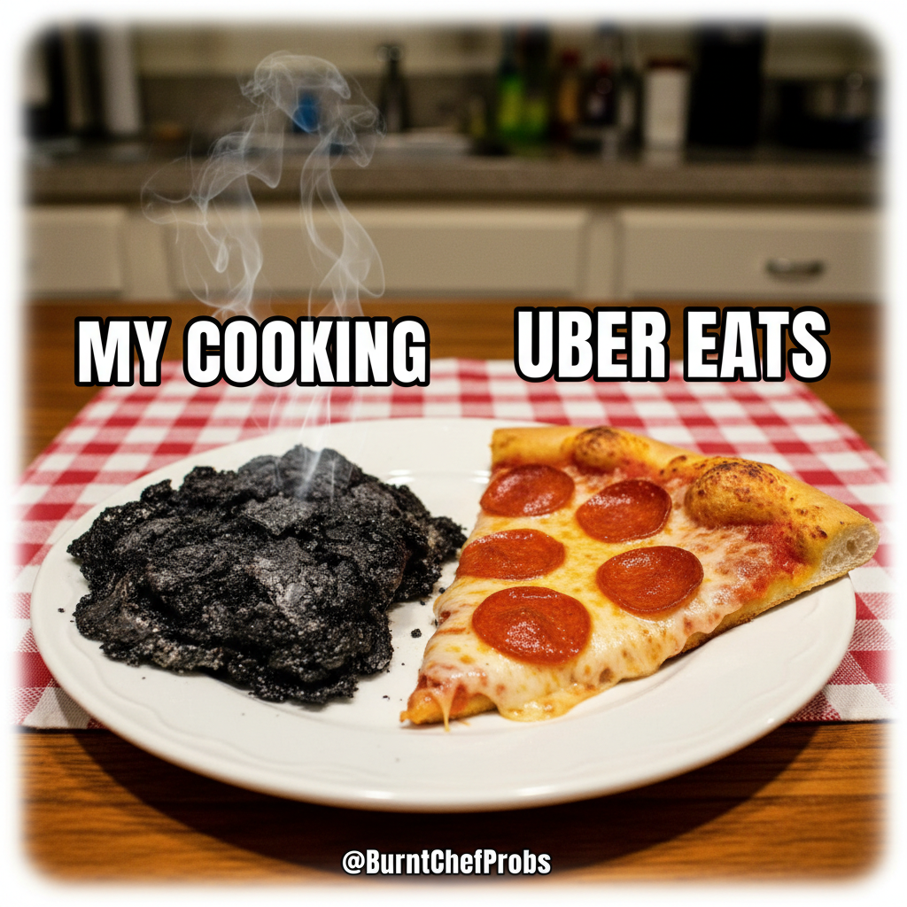 My 'gourmet' dinner turned into a charcoal briquette. Send help & pizza.