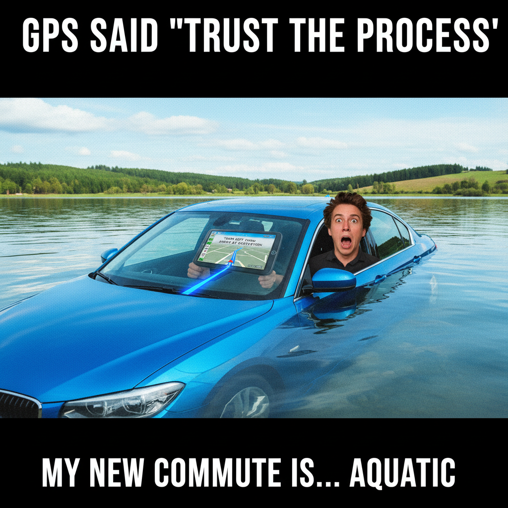 GPS said 'turn left now' into a lake. My car is now a submarine. 10/10 road trip.
