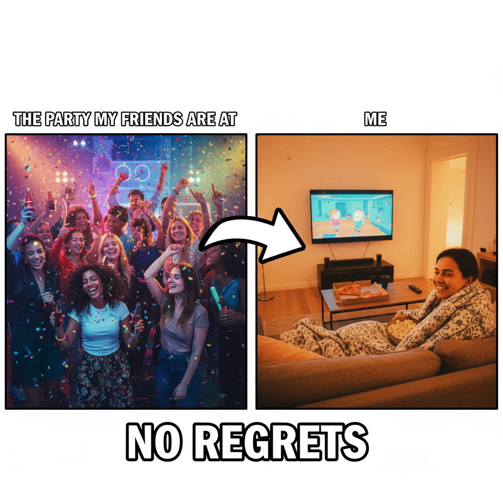 Extrovert: 'Let's go out!' Introvert: 'My couch has a new episode of existence.'