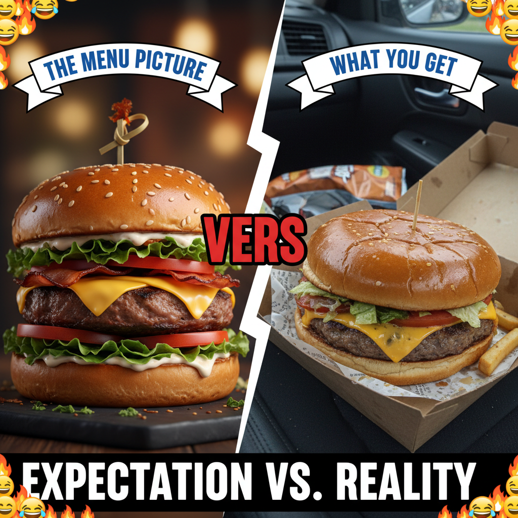 Ordered a gourmet burger. Got a sad patty in a bun. My disappointment is immeasurable.