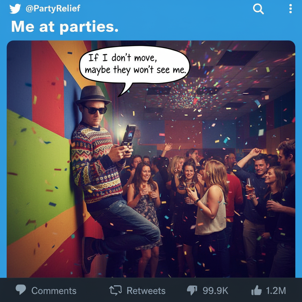 Introvert at a party: 'I'm just here so I don't get fined.'