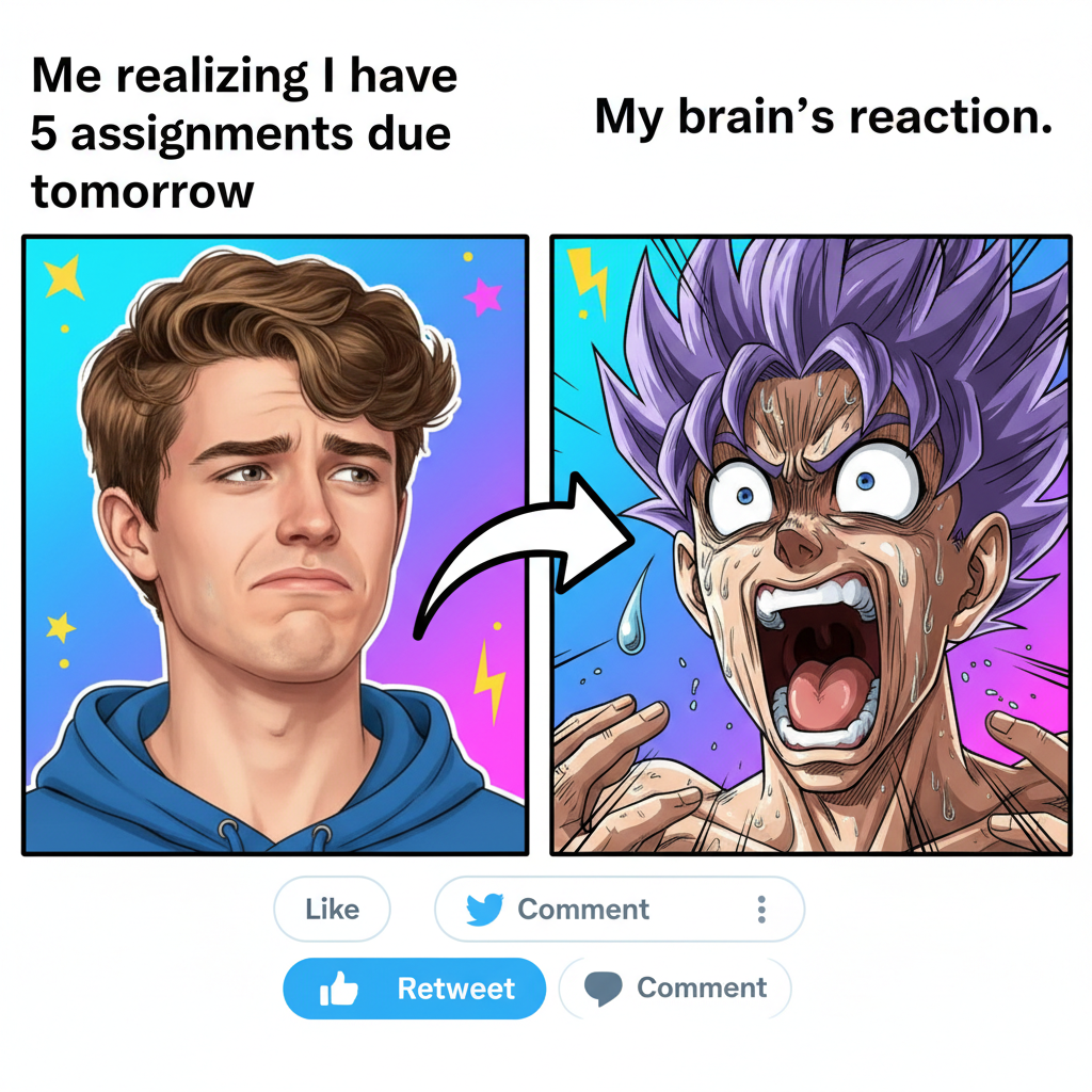 My face when my friend says 'we need to talk' vs. an anime character's reaction.