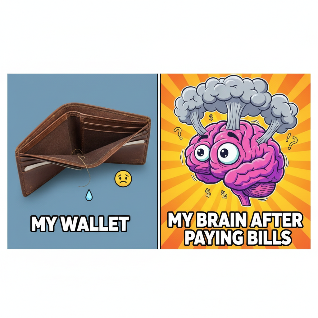 My bank account after paying bills vs. my brain trying to adult. Send help.