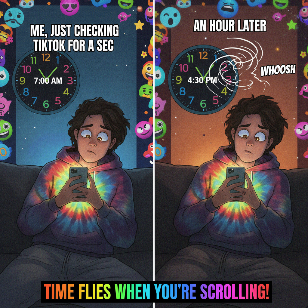 Me: 'I'll just check Twitter for 5 mins.' *2 hours later* My brain: 'What day is it?'