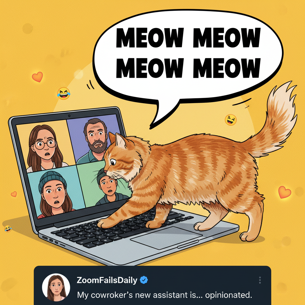 My cat just walked across my keyboard mid-Zoom. My boss saw 'MEOW MEOW MEOW' in chat.