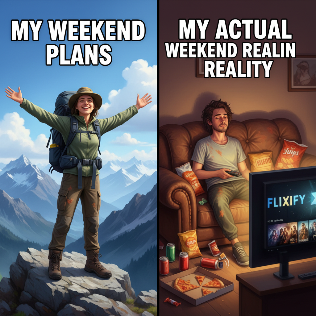My weekend plans vs. my actual weekend reality