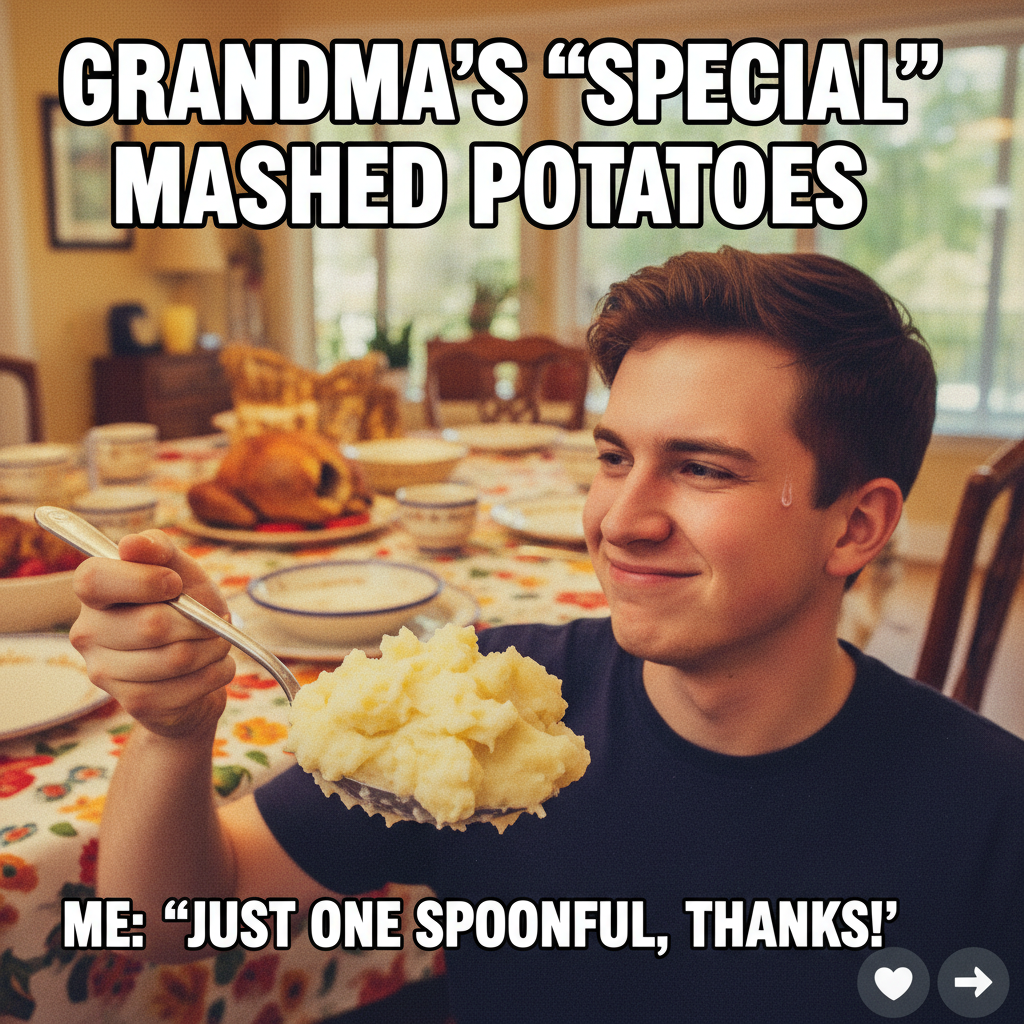 Aunt Carol just asked if I'm 'still single.' The mashed potatoes are my only comfort now.