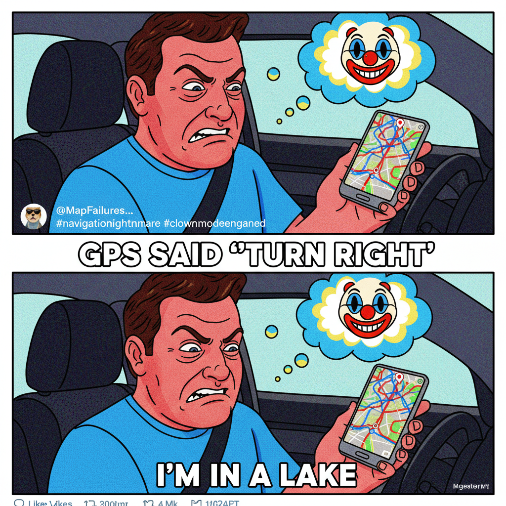 GPS: 'In 500 feet, turn right.' Me: *misses turn* GPS: 'Recalculating... you absolute clown.'