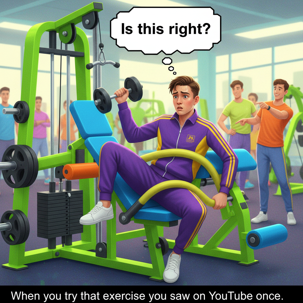 My gym routine: 5 mins working out, 55 mins wondering if I'm doing it right.