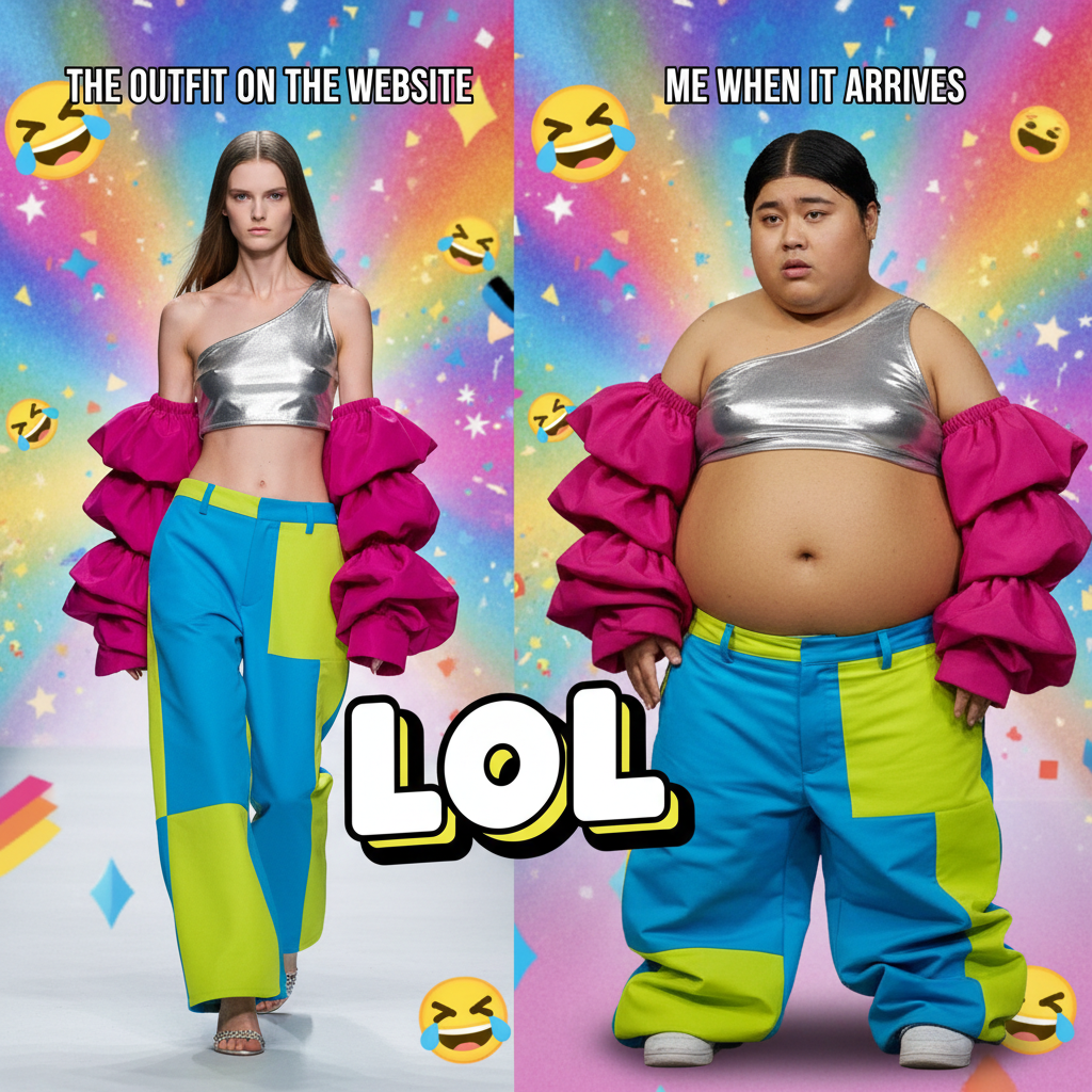 Bought it online, looked great on the model. Now I look like a potato in a sack.