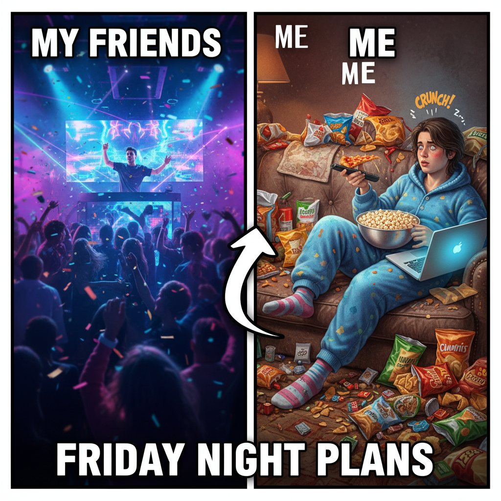 Friday night plans: Clubbing. Friday night reality: Debating if I need more snacks for my couch.