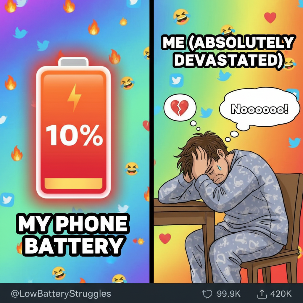 My phone battery is at 10% and so is my will to live. #SocialMediaAddiction