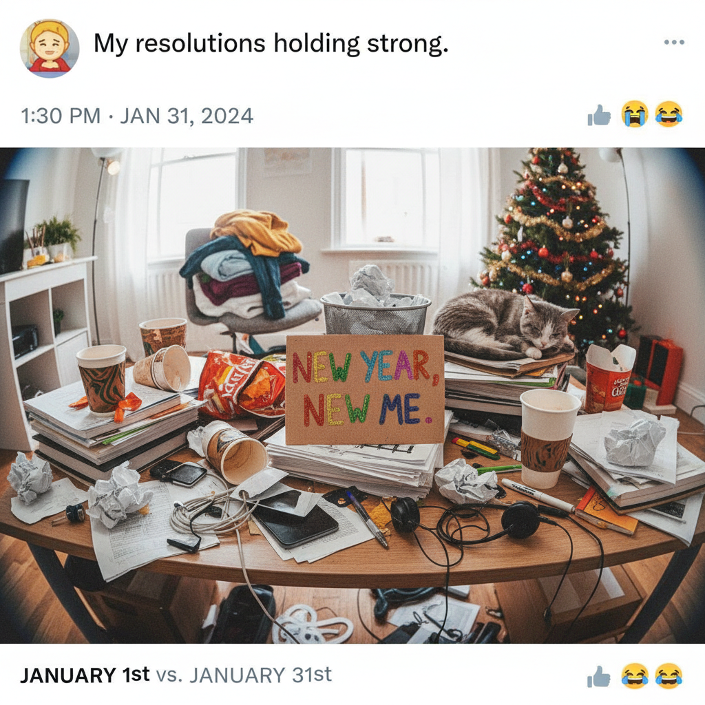 My New Year's resolution was to be more organized. My desk currently looks like a tornado hit it.