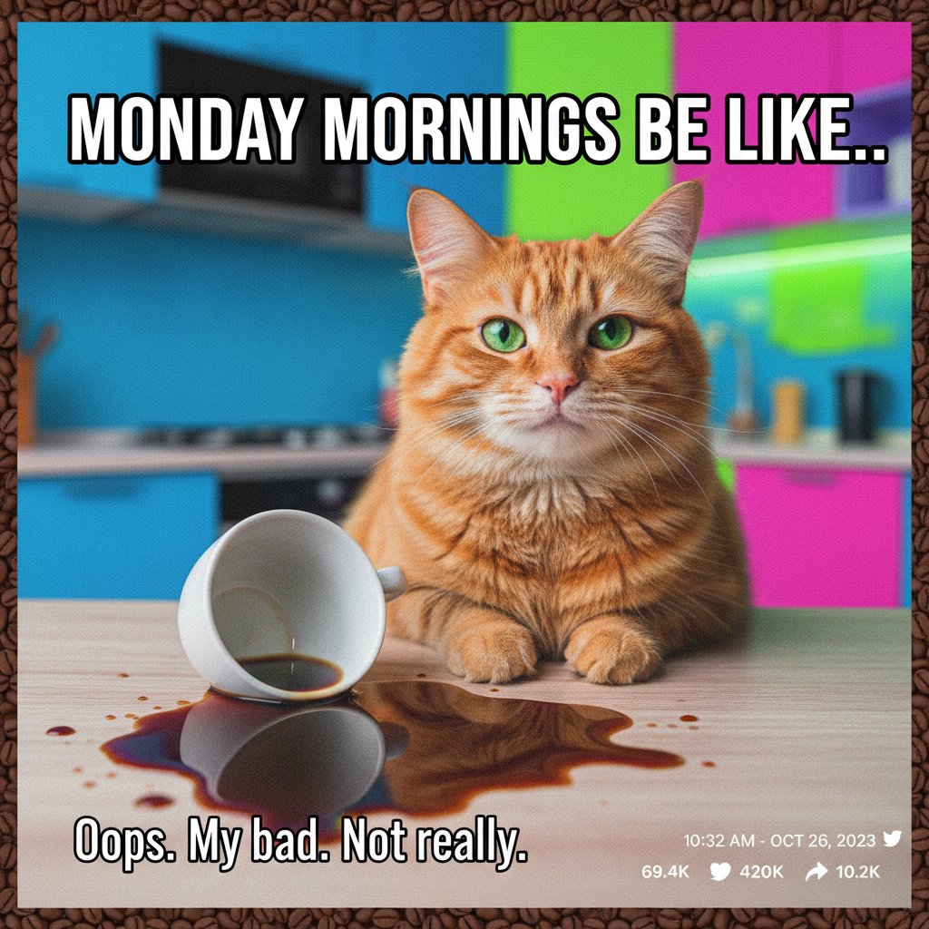 My cat just knocked my coffee over, then looked at me like *I* was the problem.