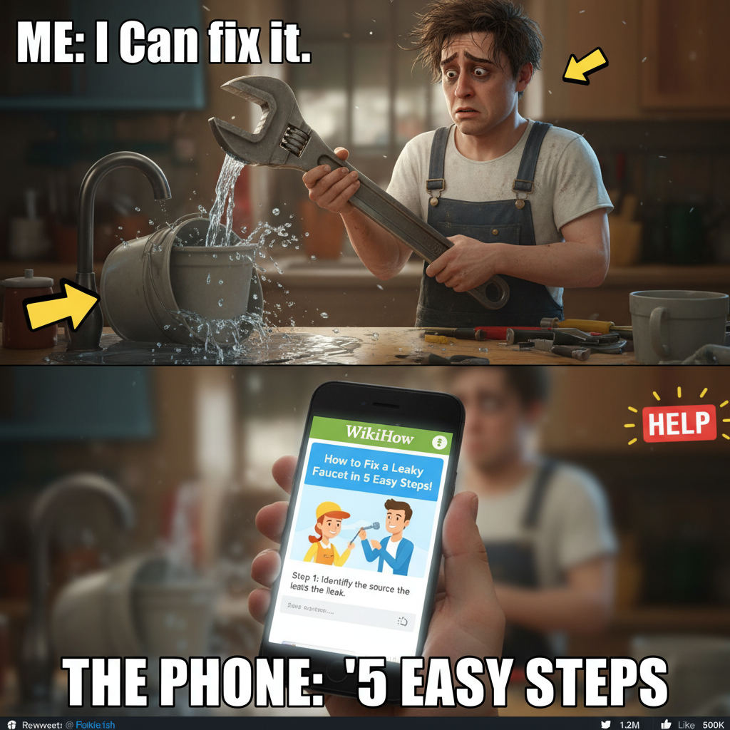 Adulting is just Googling 'how to fix a leaky faucet' at 3 AM.