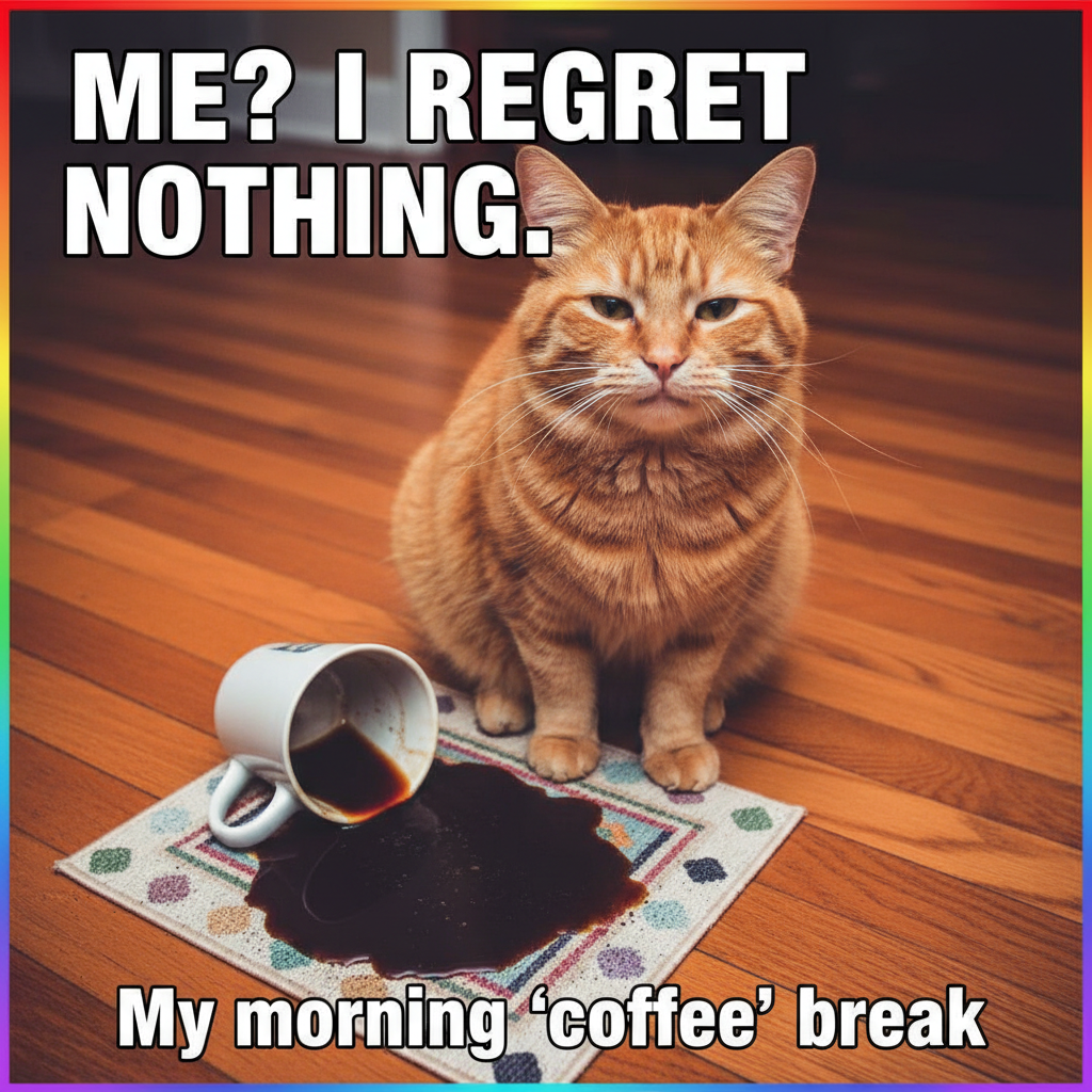 My cat just knocked my coffee over, then demanded head scratches. The audacity! #PetLife