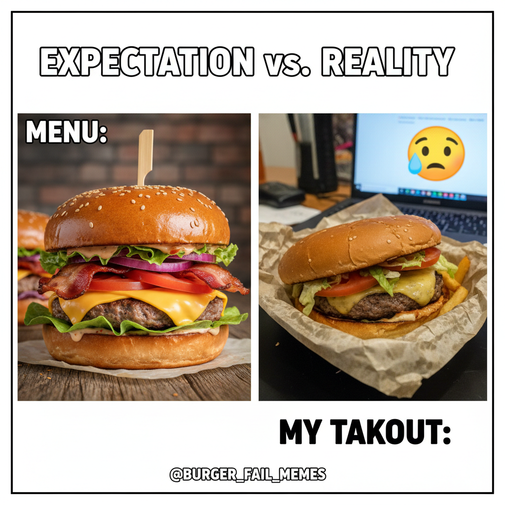 Ordered a gourmet burger, got a sad patty on a soggy bun. Food delivery, you never fail to disappoint.