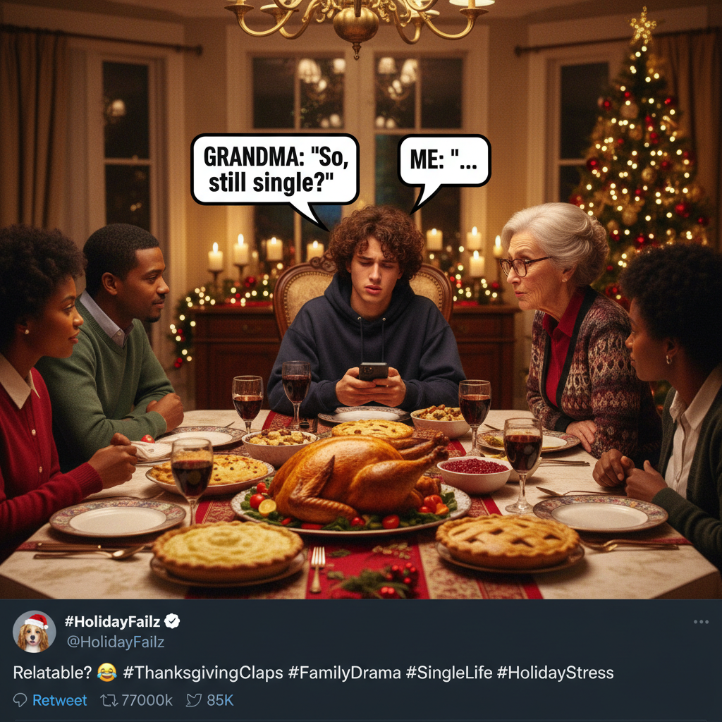 Grandma asking why I'm still single at the dinner table. It's not a holiday without the interrogation.