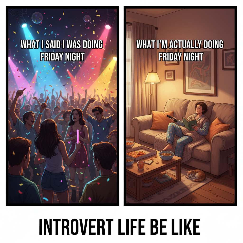 Extrovert: 'Let's go out!' Introvert: 'My couch and I have plans.'