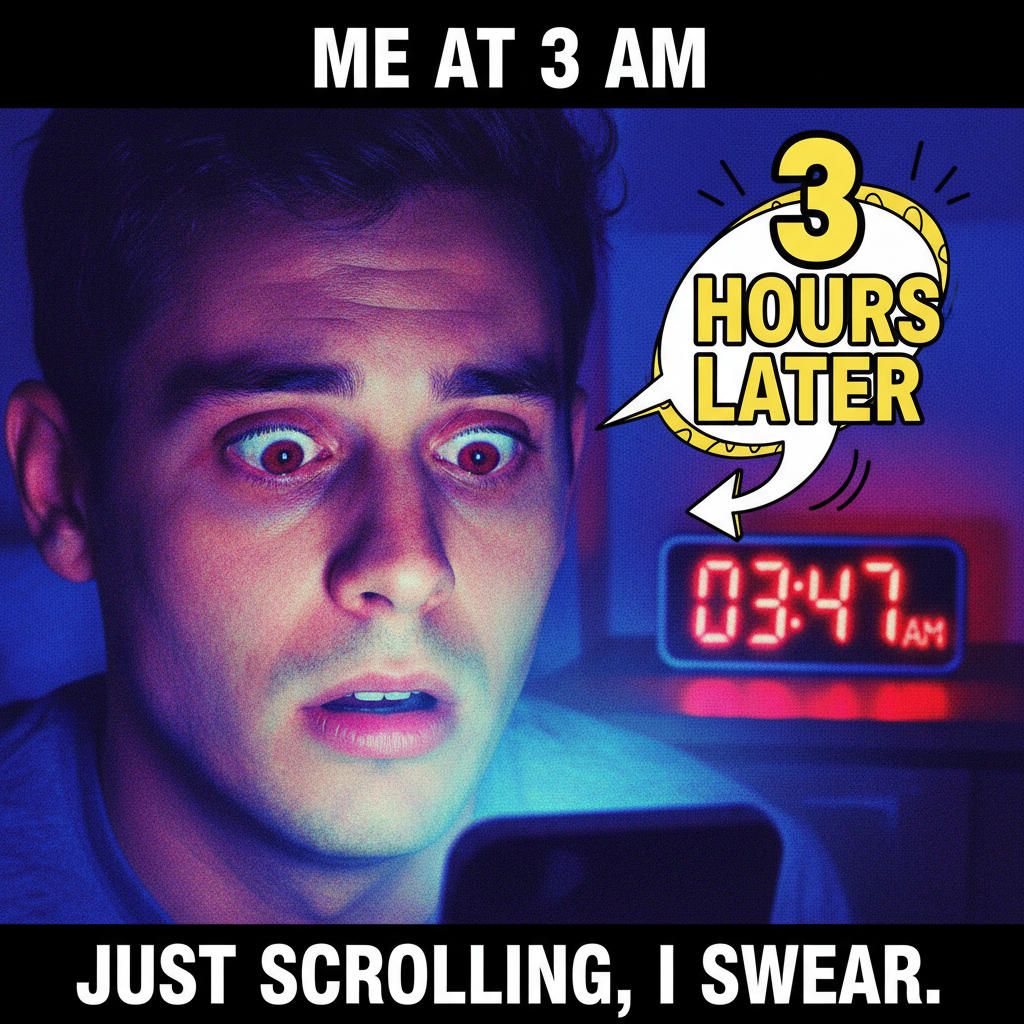 Me: 'Just 5 more minutes on TikTok.' *3 hours later* My brain: 'Did you even blink?'