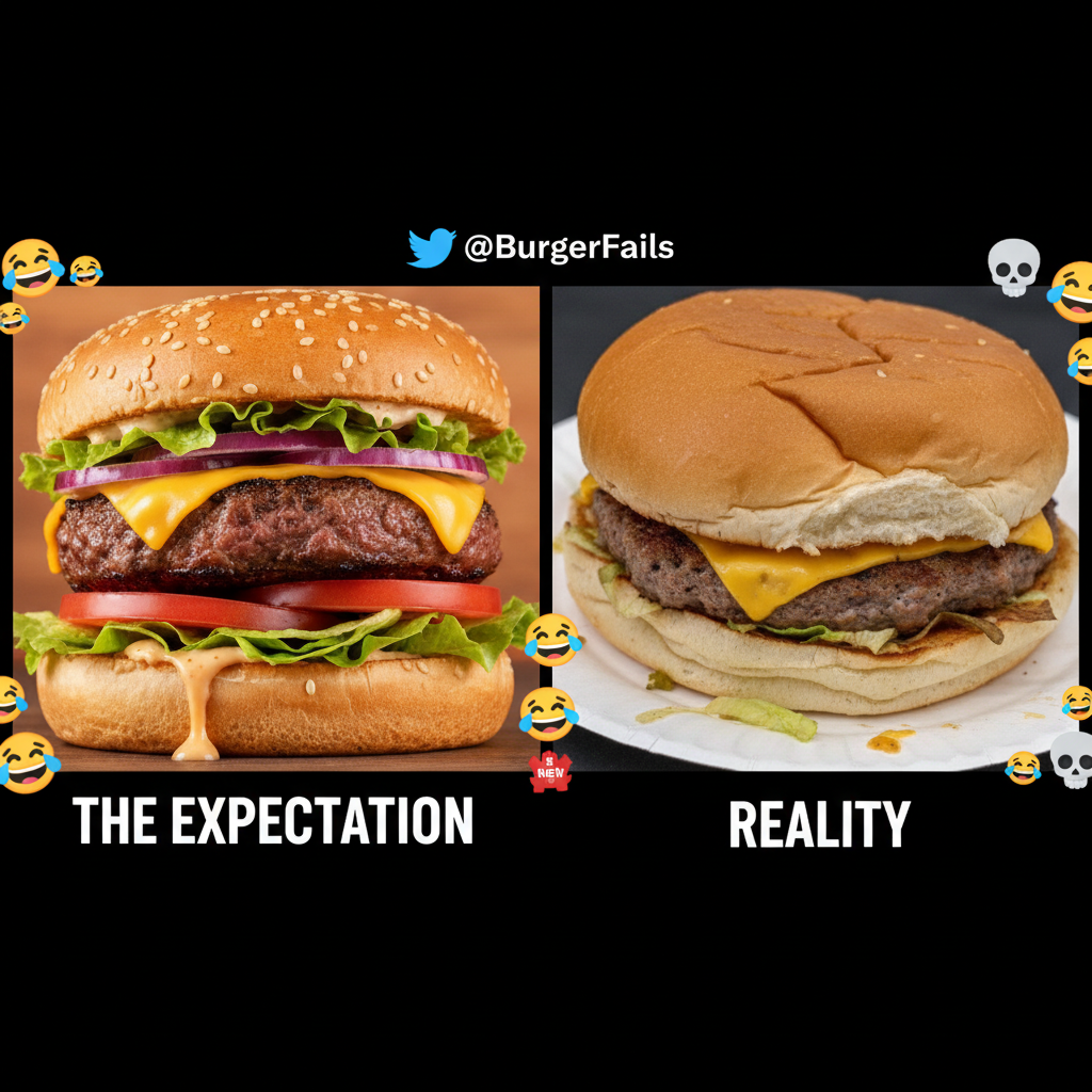 Ordered a gourmet burger. Got a sad patty on a damp bun. My disappointment is immeasurable.