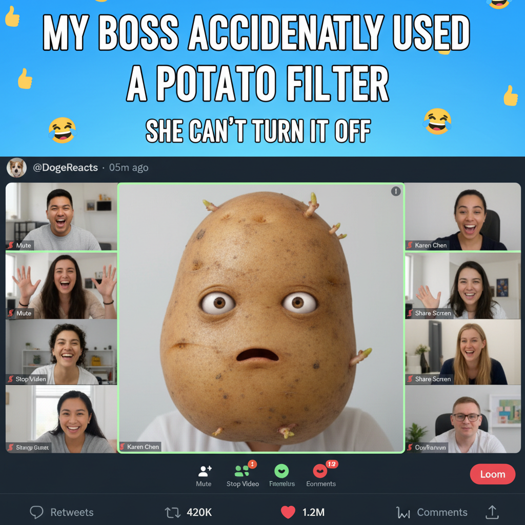 My boss just turned himself into a potato on Zoom. This is my life now. 🥔
