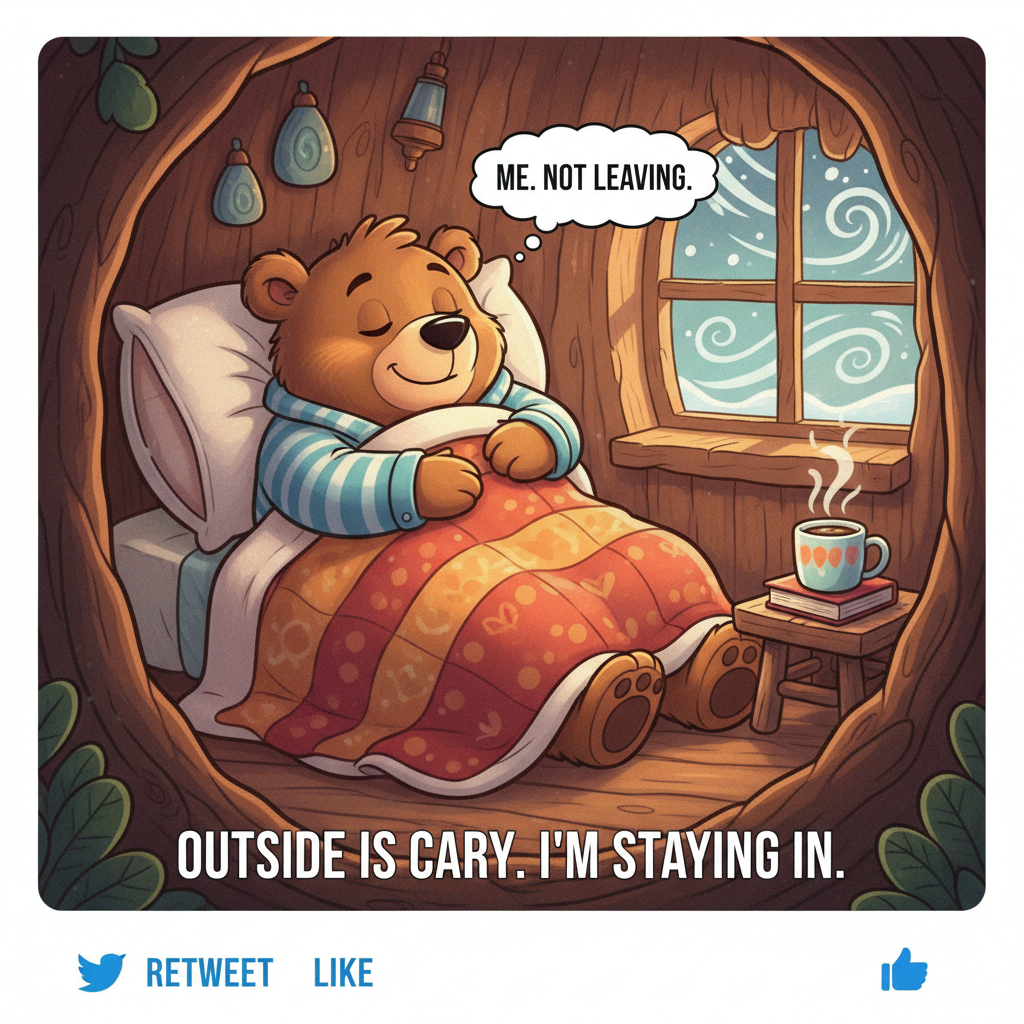 Seasonal depression hitting different this year. My spirit animal is a hibernating bear.