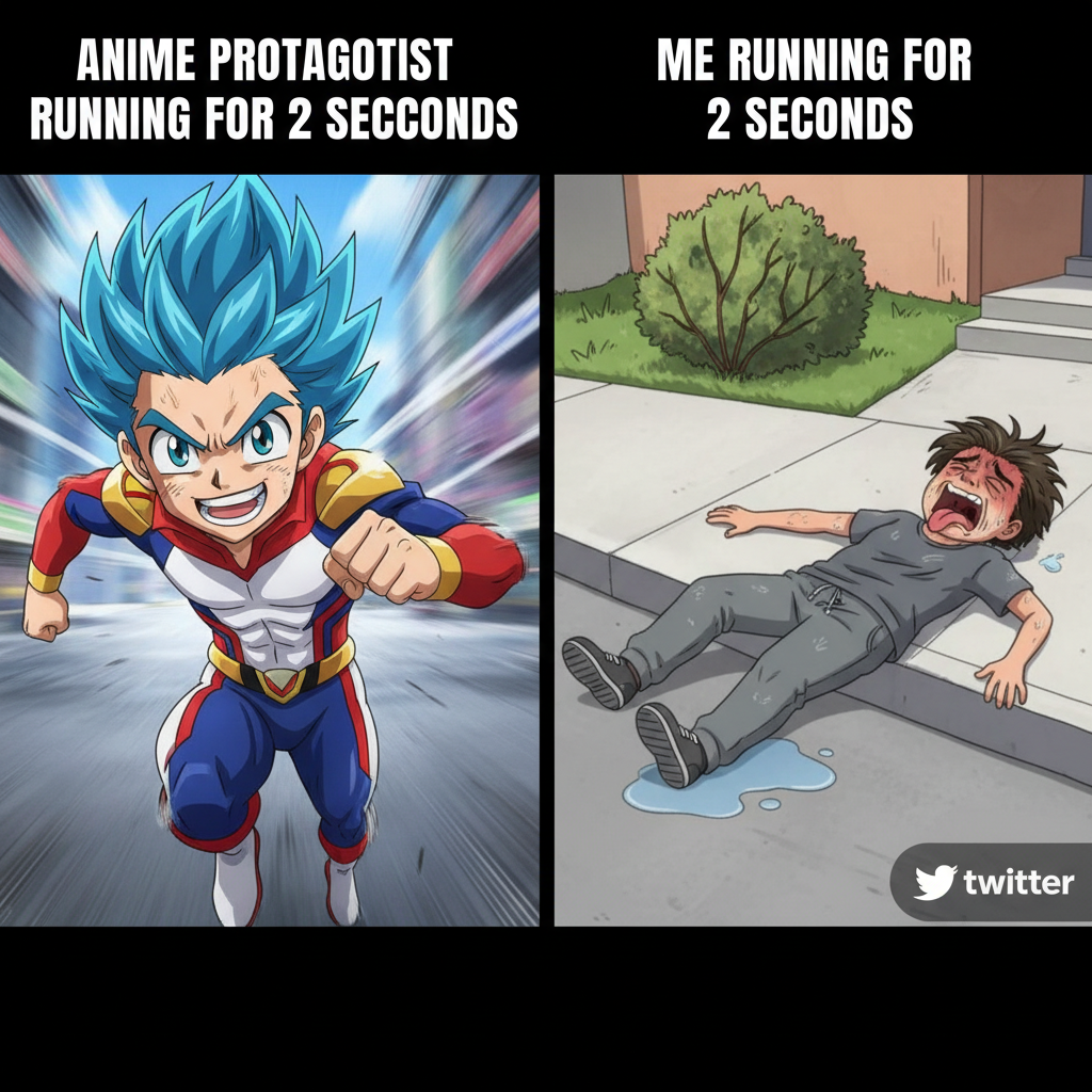 Me trying to dramatically run in real life like an anime character. My knees said NO.