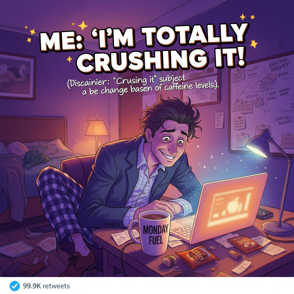 My WFH uniform is 50% pajamas, 50% existential dread. Productivity levels: debatable.