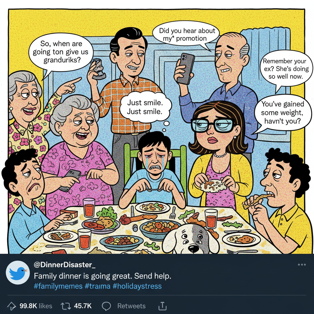 Aunt Carol just asked why I'm still single. It's not a holiday until someone cries.