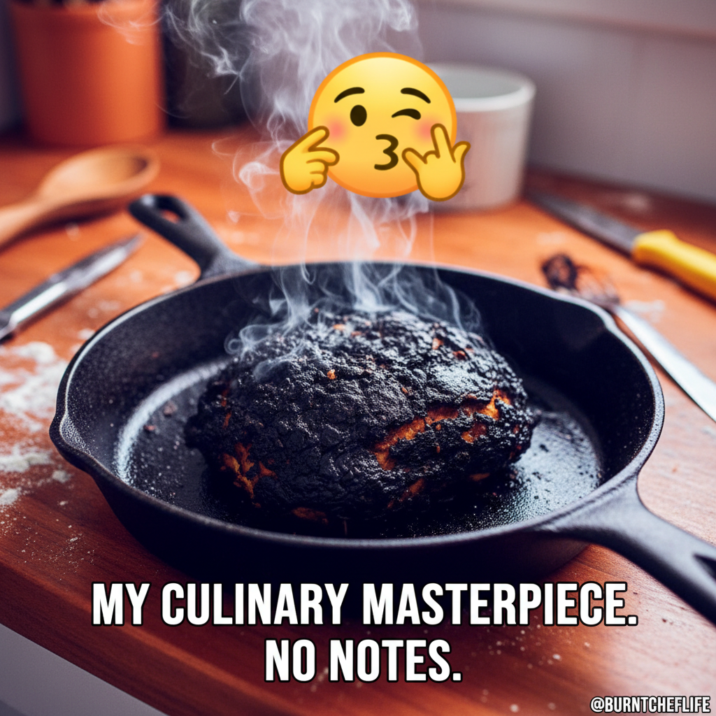 My 'easy' dinner recipe turned into a charcoal briquette. Chef's kiss, right?