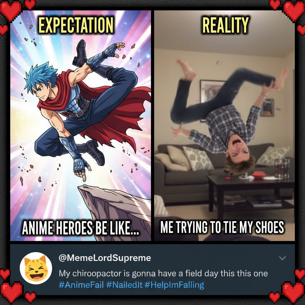 Me trying to use anime logic in real life: *falls off chair dramatically*